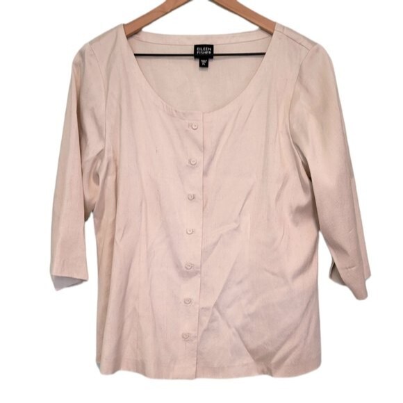 Eileen Fisher 100% Silk Taupe Neutral 3/4 Length Lightweight Jacket Size PL - Picture 1 of 6